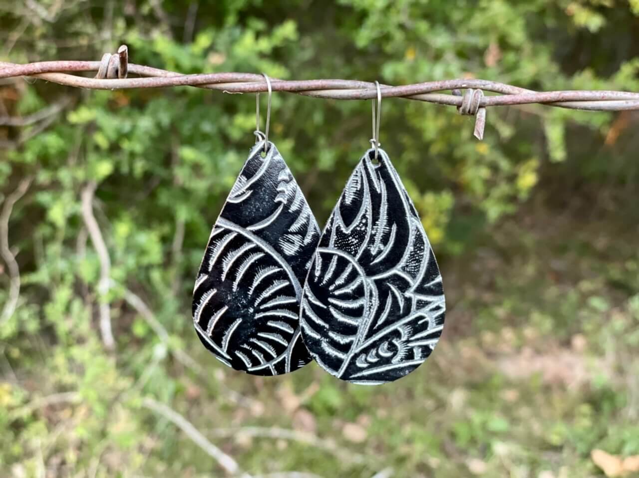 Black & Silver Floral Tear Drop